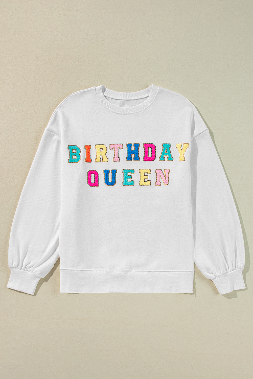White BIRTHDAY QUEEN Graphic Balloon Sleeve Sweatshirt - Love Salve